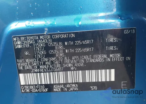 2018 Toyota Rav4 Xle from USA, damaged, VIN JTMRFREV3JJ736487